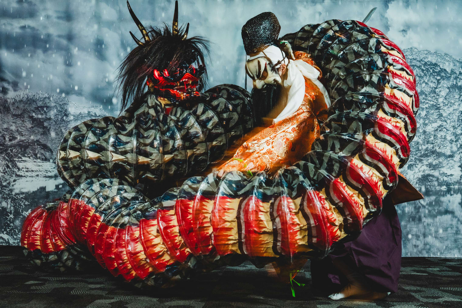 現状品石見神楽オブジェ八岐大蛇一式大蛇伝統工芸神楽奉納